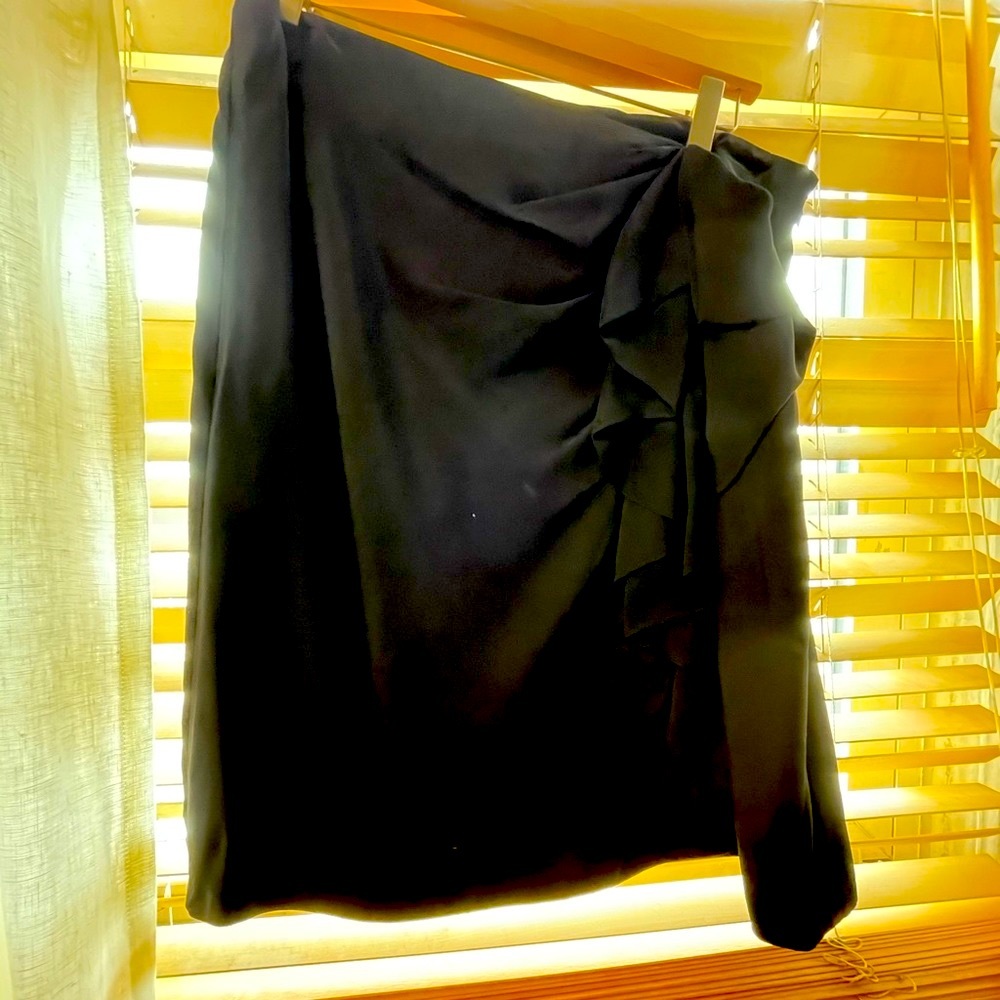 Black silk skirt with side cascading ruffle